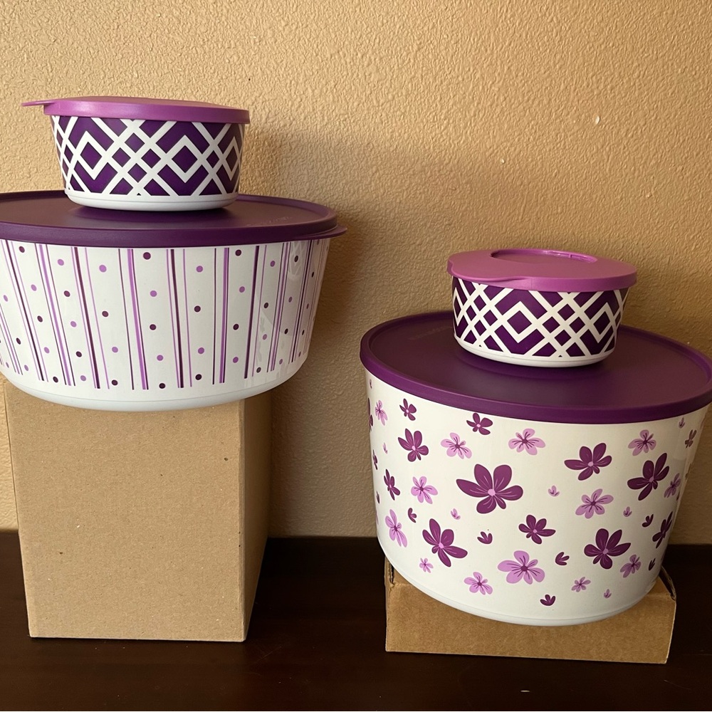 Tupperware Purple and White Floral Containers